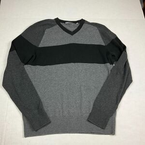 Vince Mens Cotton V-Neck Sweater Gray Long Sleeve Work Casual Pullover Medium